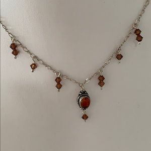 Sterling silver necklace Amber pendant